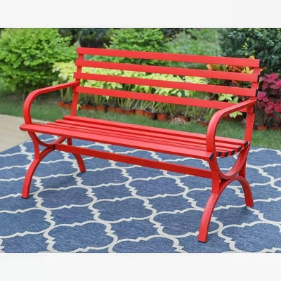 Outdoor Steel Loveseat Bench - Red - Captiva Designs 3 Outdoor Steel Loveseat Bench - Red - Captiva Designs