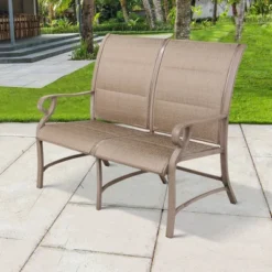 Aluminum Bench Chair With Streamlined Armrests For 2 Persons - Natural - WELLFOR -Sunnydaze Decor Store GUEST 63f01778 ad3e 4a4c 84d7 6dfef7f0dbf4