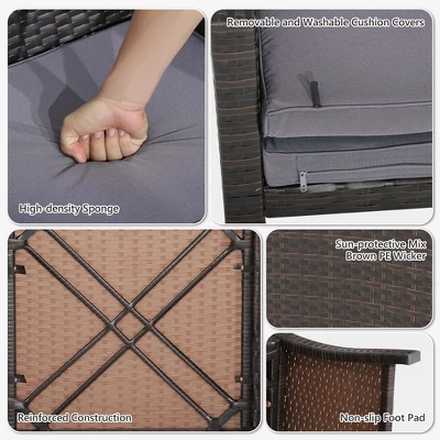 Costway 5PCS Patio Rattan Furniture Set Ottoman Cushioned W/Cover Space Saving Off White/Gray/Red/Turquoise 10 Costway 5PCS Patio Rattan Furniture Set Ottoman Cushioned W/Cover Space Saving Off White/Gray/Red/Turquoise - Image 8