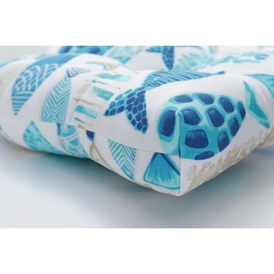 Set Of 2 Outdoor/Indoor Deluxe Tufted Chair Pads Hooked Seaside Blue - Pillow Perfect 3 Set Of 2 Outdoor/Indoor Deluxe Tufted Chair Pads Hooked Seaside Blue - Pillow Perfect