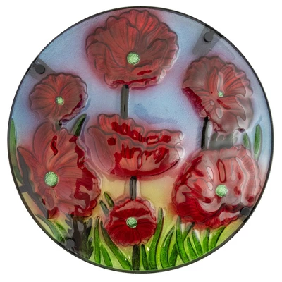 Northlight 19" Red Floral Poppies Glass Patio Side Table 4 Northlight 19" Red Floral Poppies Glass Patio Side Table - Image 2