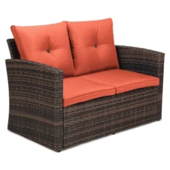 6pc Wicker Outdoor Conversation Set With Cushions - Orange - EDYO LIVING -Sunnydaze Decor Store GUEST 652395ed c009 4b26 b15f 6d85c56ecca3