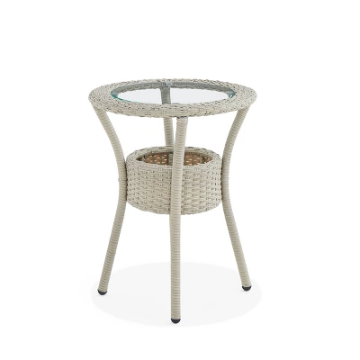 All-Weather Wicker Haven Outdoor Accent Table With Storage Beige - Alaterre Furniture 3 All-Weather Wicker Haven Outdoor Accent Table With Storage Beige - Alaterre Furniture