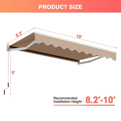 Costway 10' X 8' Retractable Awning Patio Sun Shade W/Crank Handle 5 Costway 10' X 8' Retractable Awning Patio Sun Shade W/Crank Handle - Image 3