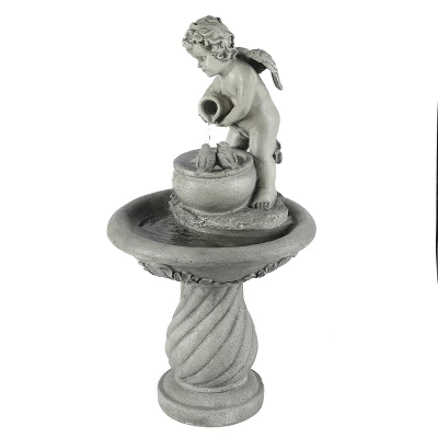 LuxenHome Gray Resin Cherub Birdbath Outdoor Fountain 4 LuxenHome Gray Resin Cherub Birdbath Outdoor Fountain - Image 2
