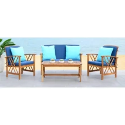 Fontana 4pc Outdoor Set - Natural Look/Navy - Safavieh