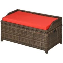 Outsunny Patio Wicker Storage Bench, Cushioned Outdoor PE Rattan Patio Furniture, Assisted Easy Open, Two-In-One Seat Box With Handles Seat, Red 9 Outsunny Patio Wicker Storage Bench, Cushioned Outdoor PE Rattan Patio Furniture, Assisted Easy Open, Two-In-One Seat Box With Handles Seat, Red -Sunnydaze Decor Store GUEST 66b7b1cc d4d6 4f5f 859c 5dba2fa9fa58