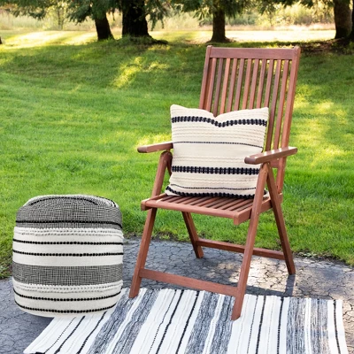 Northlight 18" White And Black Striped Outdoor Woven Pouf Ottoman 3 Northlight 18" White And Black Striped Outdoor Woven Pouf Ottoman