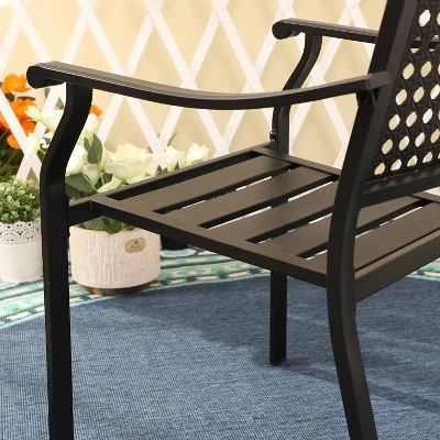 7pc Outdoor Dining Set With Faux Wood Top & Metal Frame & Wrought Iron Chairs - Beige - Captiva Designs 19 7pc Outdoor Dining Set With Faux Wood Top & Metal Frame & Wrought Iron Chairs - Beige - Captiva Designs - Image 17