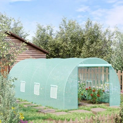 Outsunny 20' X 10' X 7' Walk-In Tunnel Greenhouse Garden Warm House Large Hot House Kit With 8 Roll-up Windows & Roll Up Door, Steel Frame 4 Outsunny 20' X 10' X 7' Walk-In Tunnel Greenhouse Garden Warm House Large Hot House Kit With 8 Roll-up Windows & Roll Up Door, Steel Frame - Image 2