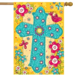 Colorful Cross Spring House Flag 28" X 40" Briarwood Lane