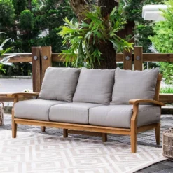 Caterina Teak Patio Sofa With Cushion - Beige - Cambridge Casual -Sunnydaze Decor Store GUEST 68c17004 f55a 4d8c b003 d844adb3c9e3