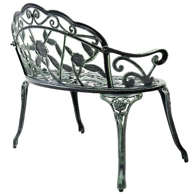 Antique Aluminum Bench Patio Garden Chair Porch Cast For Outdoor Green 4 Antique Aluminum Bench Patio Garden Chair Porch Cast For Outdoor Green - Image 2