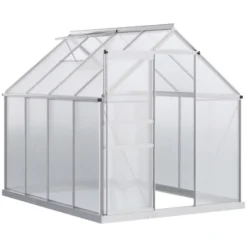 Outsunny Aluminum Greenhouse, Polycarbonate Walk-in Garden Greenhouse Kit With Adjustable Roof Vent, Rain Gutter And Sliding Door For Winter, Silver 17 Outsunny Aluminum Greenhouse, Polycarbonate Walk-in Garden Greenhouse Kit With Adjustable Roof Vent, Rain Gutter And Sliding Door For Winter, Silver -Sunnydaze Decor Store GUEST 68e68aae 4eea 4da2 abe5 282022e7a955
