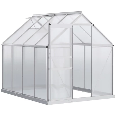 Outsunny Aluminum Greenhouse, Polycarbonate Walk-in Garden Greenhouse Kit With Adjustable Roof Vent, Rain Gutter And Sliding Door For Winter, Silver 10 Outsunny Aluminum Greenhouse, Polycarbonate Walk-in Garden Greenhouse Kit With Adjustable Roof Vent, Rain Gutter And Sliding Door For Winter, Silver - Image 8