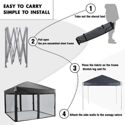 Aoodor 10' X 10' Pop Up Canopy Tent With Removable Mesh Sidewalls, Portable Instant Shade Canopy With Roller Bag 6 Aoodor 10' X 10' Pop Up Canopy Tent With Removable Mesh Sidewalls, Portable Instant Shade Canopy With Roller Bag - Image 4