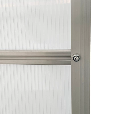 Outsunny Aluminum Greenhouse, Polycarbonate Walk-in Garden Greenhouse Kit With Adjustable Roof Vent, Rain Gutter And Sliding Door For Winter, Silver 6 Outsunny Aluminum Greenhouse, Polycarbonate Walk-in Garden Greenhouse Kit With Adjustable Roof Vent, Rain Gutter And Sliding Door For Winter, Silver - Image 4