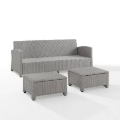 Bradenton 3pc Outdoor Wicker Sofa & 2 Ottoman Set - Navy/Gray - Crosley -Sunnydaze Decor Store GUEST 6a2be418 45b0 4137 a53a de8186f06036