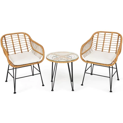 Costway 3PCS Patio Rattan Bistro Furniture Set Cushioned Chair Table 11 Costway 3PCS Patio Rattan Bistro Furniture Set Cushioned Chair Table - Image 9