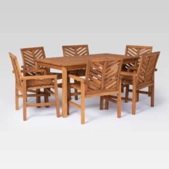 7pc Slatted Chevron Acacia Patio Dining Set - Saracina Home -Sunnydaze Decor Store GUEST 6c5a38cb 01f2 4a50 903c b27f64f7a8ce
