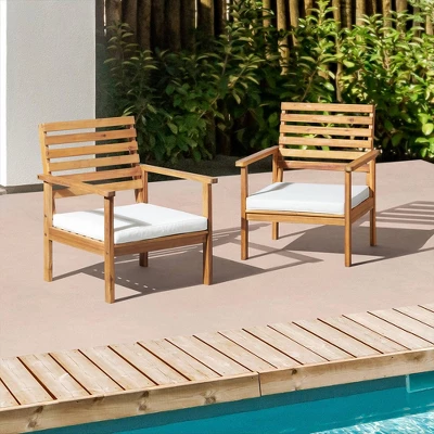 Orwell 2pk Acacia Wood Patio Chairs With Cushions - Natural - Alaterre Furniture 3 Orwell 2pk Acacia Wood Patio Chairs With Cushions - Natural - Alaterre Furniture