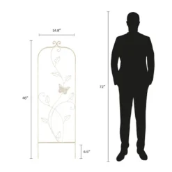 Garden Trellis-For Climbing Plants- 46-Inch White Decorative Leafy Vine & Butterfly Metal Panel-For Roses, Vegetable Plants & Flowers By Pure Garden