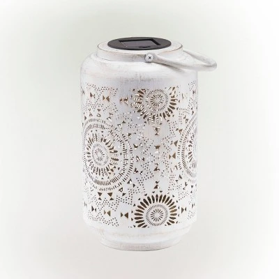 Outdoor Metal Lace Cutout Lantern With Rotating LED Lights Antique White - Alpine Corporation 4 Outdoor Metal Lace Cutout Lantern With Rotating LED Lights Antique White - Alpine Corporation - Image 2