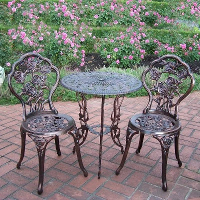 3pc Rose Cast Metal Set With Cast Aluminum Table Top & Chairs - Oakland Living 3 3pc Rose Cast Metal Set With Cast Aluminum Table Top & Chairs - Oakland Living