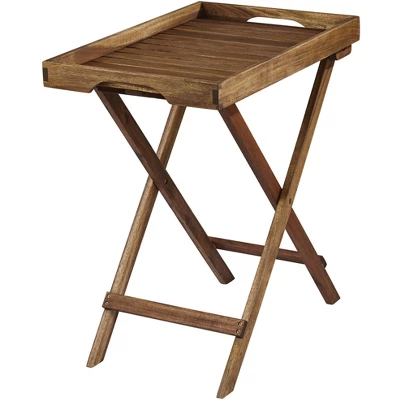 Teal Island Designs Farmhouse Rustic Acacia Wood Rectangular Outdoor Folding Table 27" X 18" Natural Brown Slat Tray Tabletop For Spaces Patio Balcony 6 Teal Island Designs Farmhouse Rustic Acacia Wood Rectangular Outdoor Folding Table 27" X 18" Natural Brown Slat Tray Tabletop For Spaces Patio Balcony - Image 4