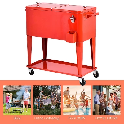 Costway 80-quart Cooler Beer Cart Outdoor Entertaining Rolling Party Steel Bar Bistro 7 Costway 80-quart Cooler Beer Cart Outdoor Entertaining Rolling Party Steel Bar Bistro - Image 5