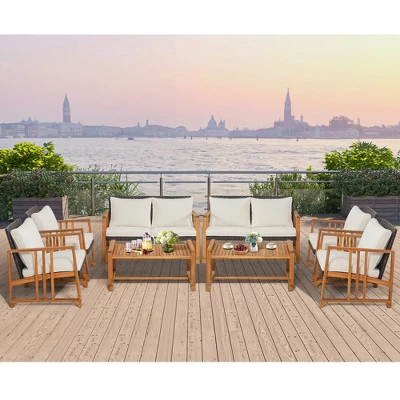 Costway 8PCS Patio Mix Brown Wicker Sofa Set Acacia Wood Frame With Seat & Back Cushions 5 Costway 8PCS Patio Mix Brown Wicker Sofa Set Acacia Wood Frame With Seat & Back Cushions - Image 3