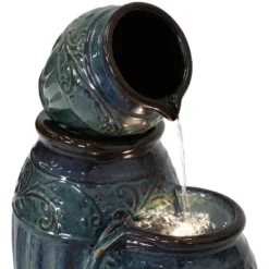 Sunnydaze Decor Sunnydaze 27"H Electric Ceramic Dark Turquoise Tour De Vase Outdoor Water Fountain With LED Lights -Sunnydaze Decor Store GUEST 7115ea24 f504 49c2 8095 d88f759afdda