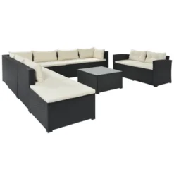 9pc Wicker Patio Sectional Seating Set With Cushions - Black/Beige - GODEER -Sunnydaze Decor Store GUEST 716c1b02 1fb0 4d12 be22 fbf07e9f44b7
