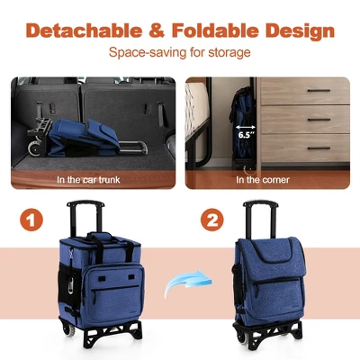 Costway 50-Can 3-in-1 Insulated Rolling Cooler With Adjustable Handle & Bottom Plate Blue/Grey 10 Costway 50-Can 3-in-1 Insulated Rolling Cooler With Adjustable Handle & Bottom Plate Blue/Grey - Image 8