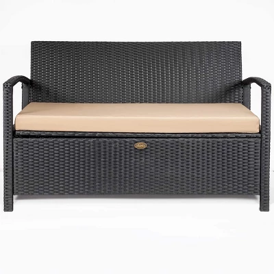 Barton Outdoor Patio Deck Box Storage Bench W/ Seat Cushion Furniture, Black 3 Barton Outdoor Patio Deck Box Storage Bench W/ Seat Cushion Furniture, Black