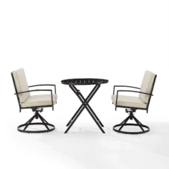 3pc Kaplan Outdoor Steel Bistro Set Oatmeal/Bronze - Crosley -Sunnydaze Decor Store GUEST 7286d994 3278 40e7 8a6b d25d0fb3bfc6