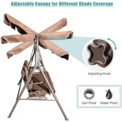 GOLDSUN 3 Person Outdoor Weather Resistant Patio Glider Swing Hammock W/ Utility Tray, Removable Cushion, & Canopy For Patio, Garden, Or Deck, Coffee -Sunnydaze Decor Store GUEST 72b93df7 6ffd 4743 a574 fb13a3ad1c58