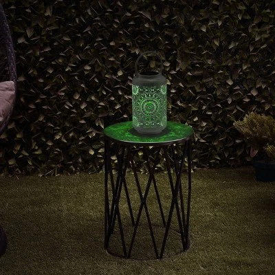 Outdoor Metal Lace Cutout Lantern With Rotating LED Lights Antique White - Alpine Corporation 7 Outdoor Metal Lace Cutout Lantern With Rotating LED Lights Antique White - Alpine Corporation - Image 5