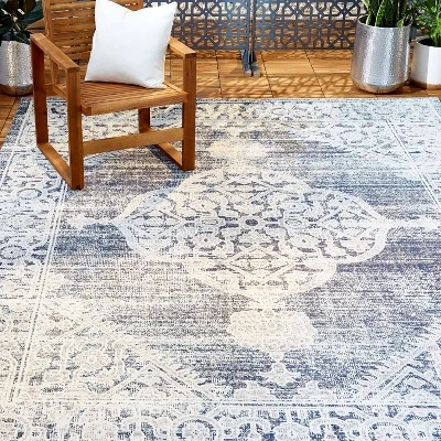 Sofia Magnolia 5'3" X 7'2" Outdoor Patio Rug Navy Blue - Nicole Miller 7 Sofia Magnolia 5'3" X 7'2" Outdoor Patio Rug Navy Blue - Nicole Miller - Image 5