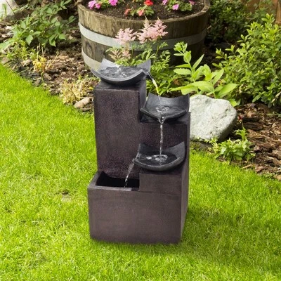 Teamson Home Outdoor Modern Stone-Look 4-Tier Floor Fountain, Brown 4 Teamson Home Outdoor Modern Stone-Look 4-Tier Floor Fountain, Brown - Image 2