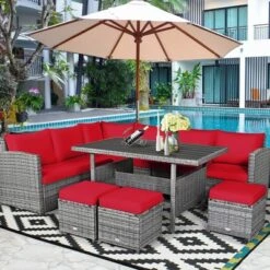 Costway 7 PCS Patio Rattan Dining Set Sectional Sofa Couch Ottoman Garden WhiteRedBlack -Sunnydaze Decor Store GUEST 744954da eb61 4fd3 b04d 2229669893c6