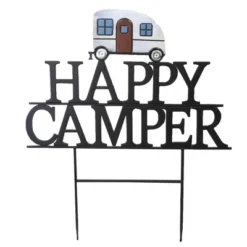 Direct International Home & Garden Happy Camper Stake - One Stake 43.0 Inches - Yard Decor Vacation Travel - 31832710 - Metal - Black