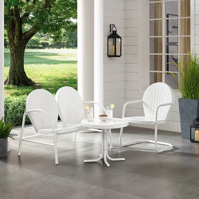 Griffith 3pc Outdoor Conversation Set With Loveseat, Arm Chair & Accent Table - White - Crosley 3 Griffith 3pc Outdoor Conversation Set With Loveseat, Arm Chair & Accent Table - White - Crosley