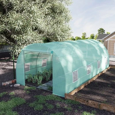Outsunny 20' X 10' X 7' Walk-In Tunnel Greenhouse Garden Warm House Large Hot House Kit With 8 Roll-up Windows & Roll Up Door, Steel Frame 3 Outsunny 20' X 10' X 7' Walk-In Tunnel Greenhouse Garden Warm House Large Hot House Kit With 8 Roll-up Windows & Roll Up Door, Steel Frame