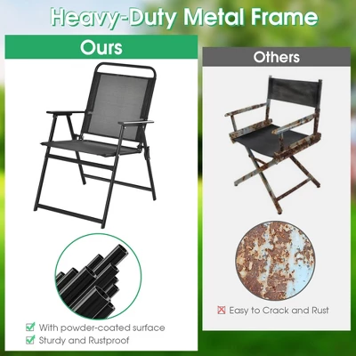 Costway 2pcs Patio Folding Chairs Heavy-Duty Metal Frame Armrests Portable Outdoor 8 Costway 2pcs Patio Folding Chairs Heavy-Duty Metal Frame Armrests Portable Outdoor - Image 6