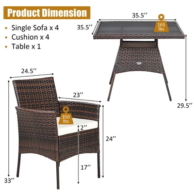 Costway 5PCS Patio Rattan Dining Furniture Set Armrest Sofa Chair Glass Table 3 Costway 5PCS Patio Rattan Dining Furniture Set Armrest Sofa Chair Glass Table