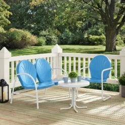 Griffith 3pc Outdoor Conversation Set With Loveseat, Arm Chair & Accent Table - Sky Blue - Crosley -Sunnydaze Decor Store GUEST 7826d233 d079 4223 a8bc 2d499f4d6d94