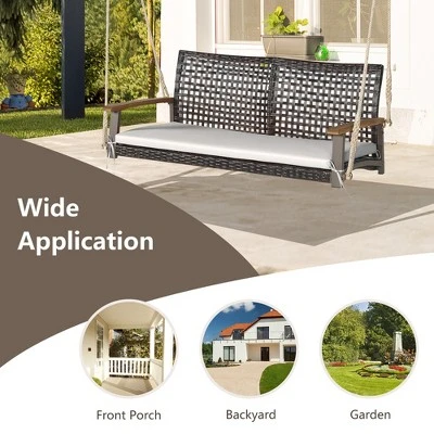 Tangkula 2-Seat Rattan Porch Swing Chair Outdoor Wicker Swing Bench W/ Seat Cushion 8 Tangkula 2-Seat Rattan Porch Swing Chair Outdoor Wicker Swing Bench W/ Seat Cushion - Image 6