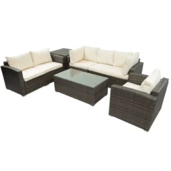 7pc Wicker Patio Seating Set With Cushions & Storage Box - Gray/Beige - GODEER 16 7pc Wicker Patio Seating Set With Cushions & Storage Box - Gray/Beige - GODEER -Sunnydaze Decor Store GUEST 7ae3a558 b8ab 4515 aa99 90ae03f8f220