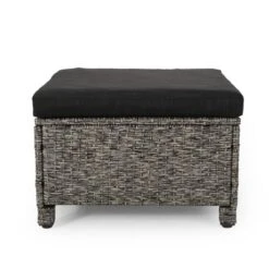 Puerta 2pk Outdoor Wicker Ottomans With Cushions - Black/Dark Gray - Christopher Knight Home -Sunnydaze Decor Store GUEST 7b41c508 e11c 4598 9a8d e863ff68f294